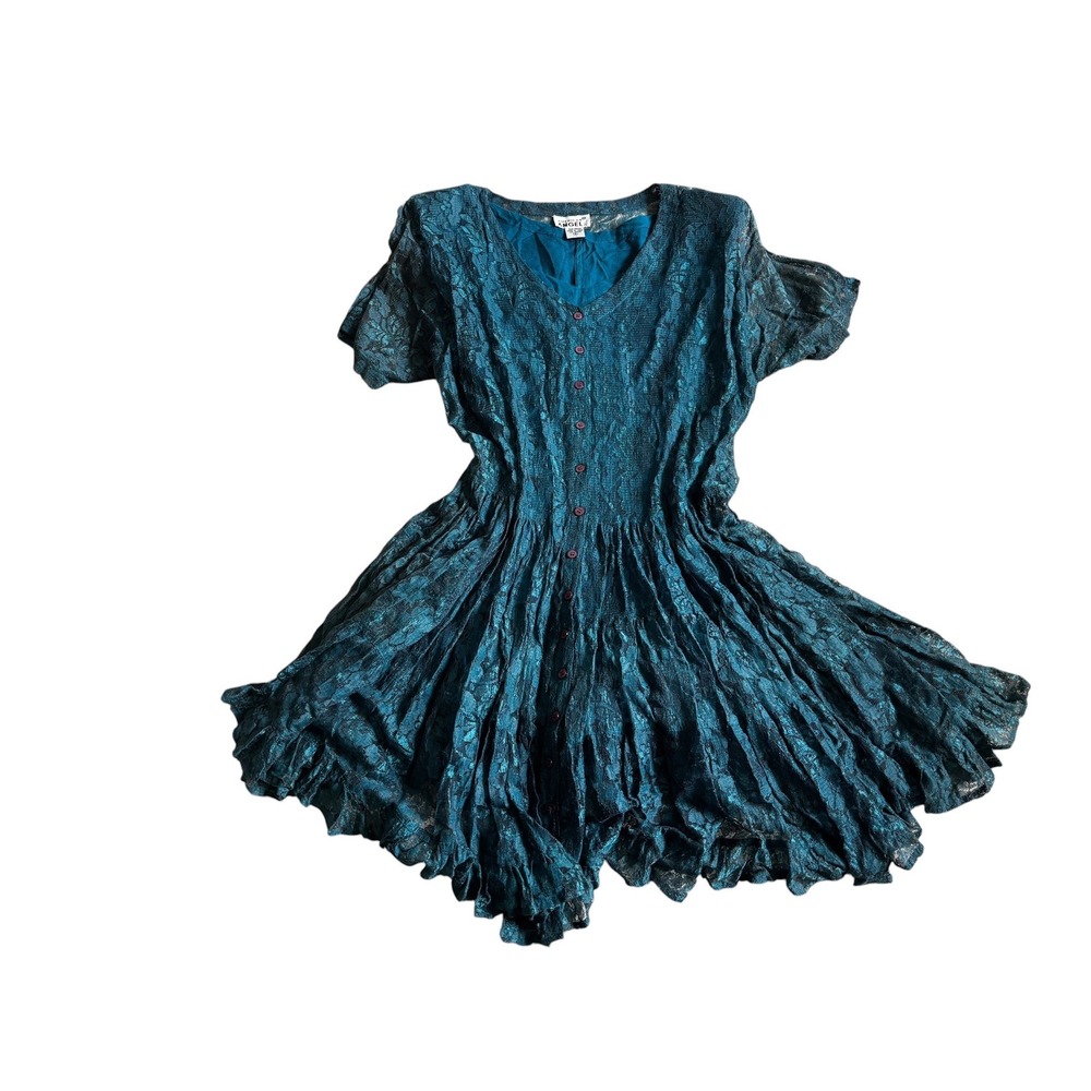 90s Vintage American Angel Lace Dress Small Teal Boho Whimsigoth Fairycore